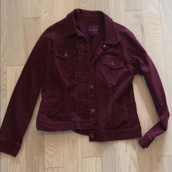 maroon colour denim jacket